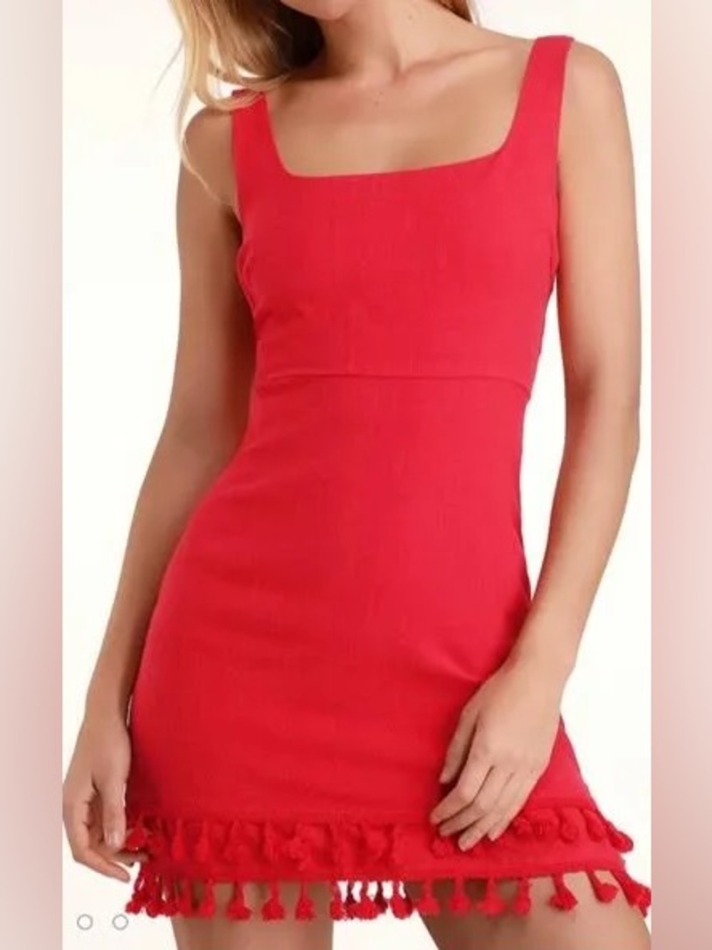 Lulu’s Red Sleeveless Tassel Hem Mini Dress Size M